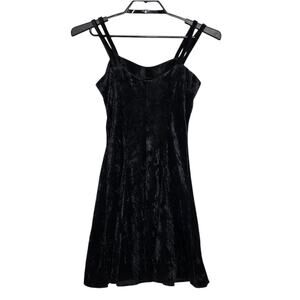 Y2K 90s Velvet Mini Dress Size Small Black LBD Fit and Flare Fun